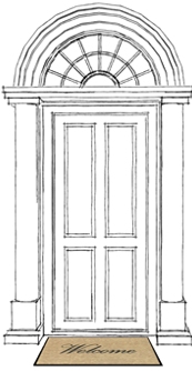Drawing of door with Welcome mat